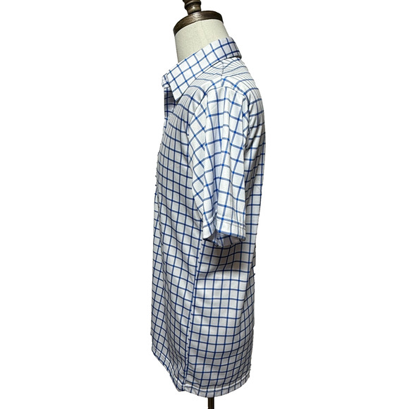Collars & Co. Shirt Mens Medium White Blue Polo Grid Check Stretch Golf Preppy - Picture 5 of 9